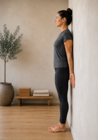 Tadasana yoga pose using the wall