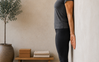 Tadasana yoga pose using the wall